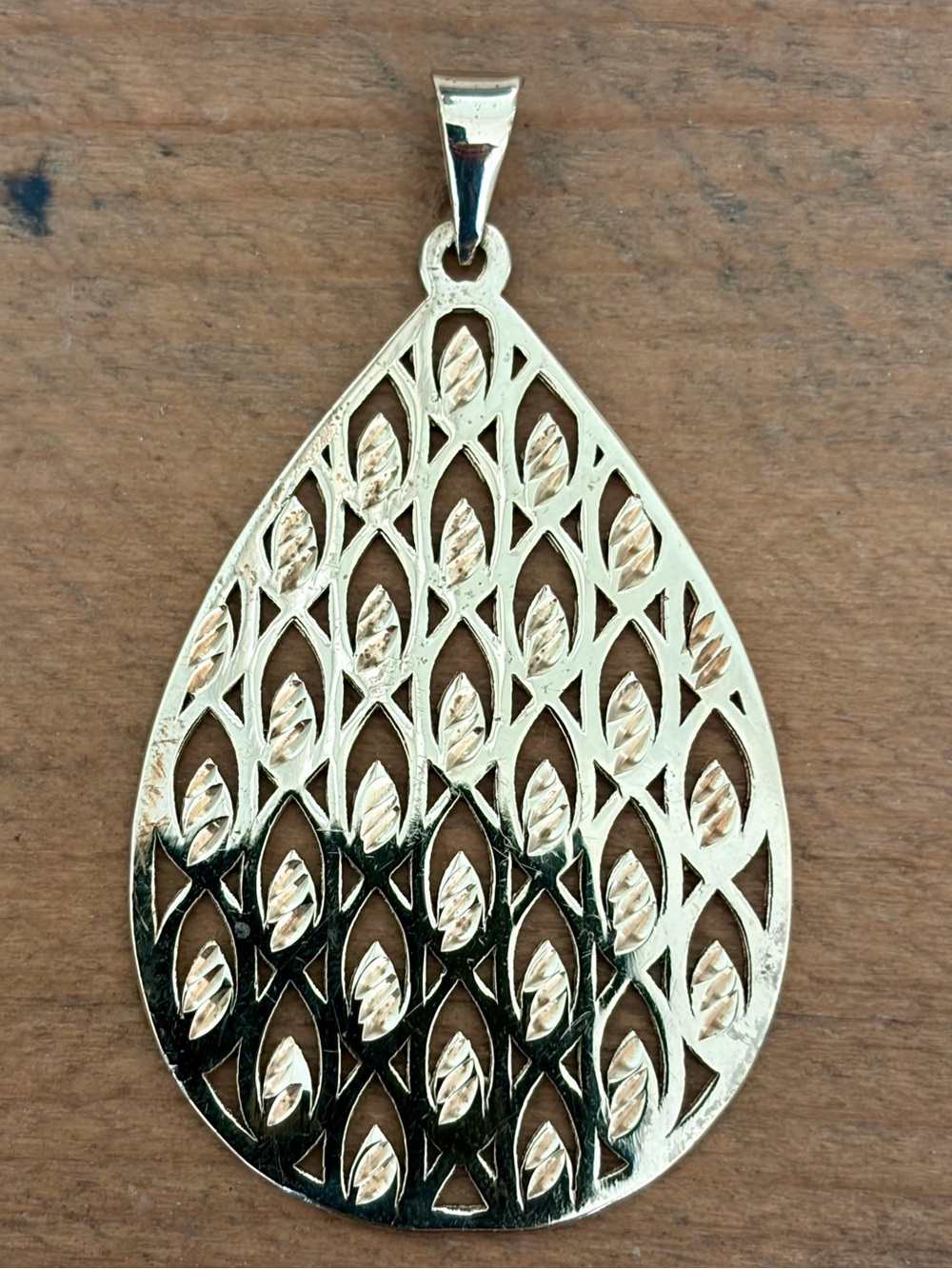 VINTAGE TURKISH GOLD VERMEIL LATTICE TEARDROP PENDANT 925 STERLING SILVER OT